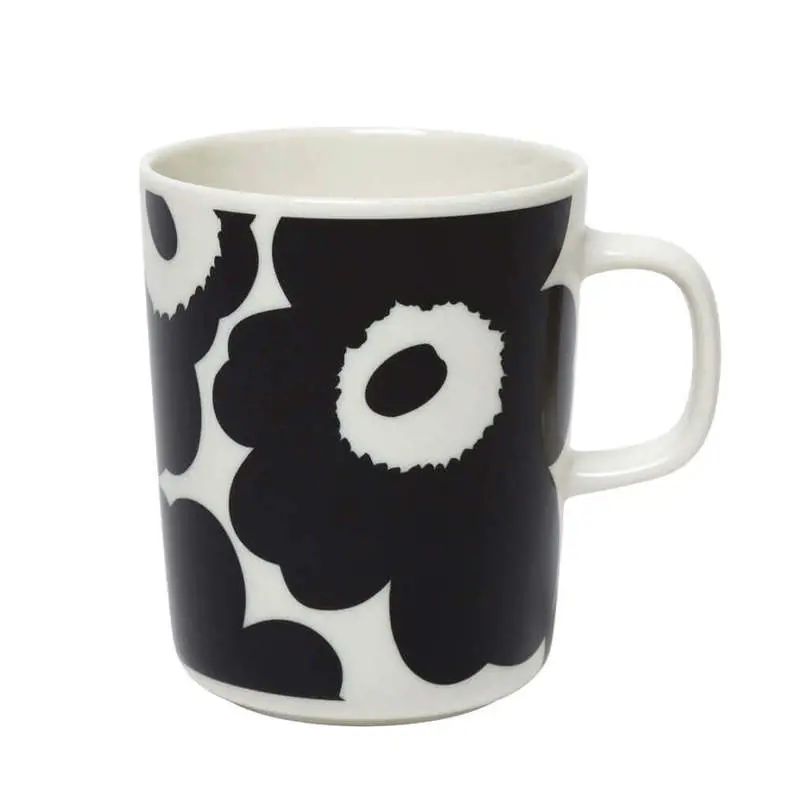 Marimekko Oiva / Unikko Black and White Poppy Mug 250ml